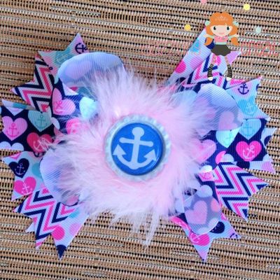 Blue & pink anchor hair bow set/nautical/photo prop