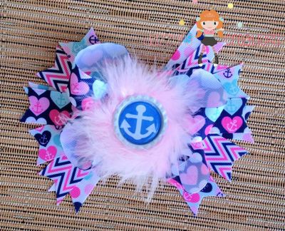 Blue & pink anchor hair bow set/nautical/photo prop