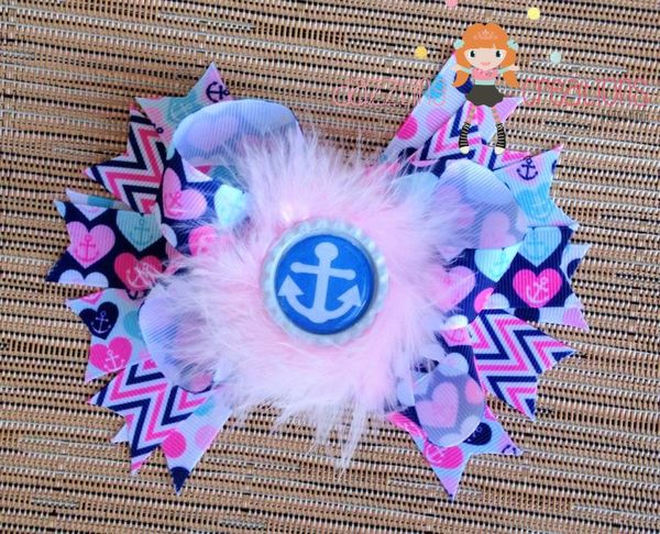 Blue & Pink Anchor Hair Bow Set/Nautical/Photo Prop