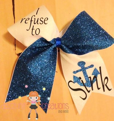 I refuse to sink cheer bow/cheerleaders/children/sports/teens/competition bows