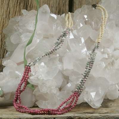 Rhodonite, nevada lapis and riverstone necklace