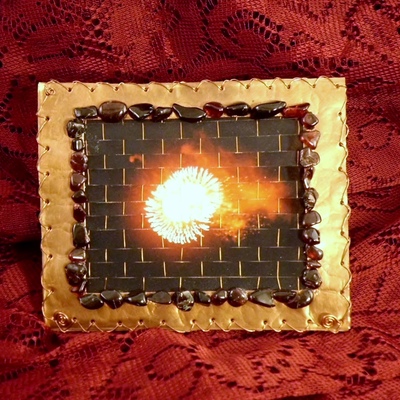 Woven copper photo - red firework with garnet