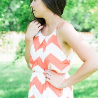 Coral Chevron Dress - Thumbnail 3