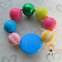 Summer Beach Ball Pendant Chunky Necklace and Matching Bracelet/Perfect Beach Photo Props/Bubblegum Beads/Girls Jewelry - Thumbnail 2