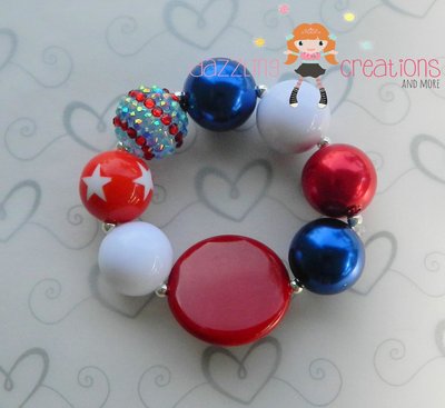 4th of july patriotic/red white blue chunky bracelet