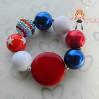 4th of July Patriotic/Red White Blue Chunky Bracelet - Thumbnail 1