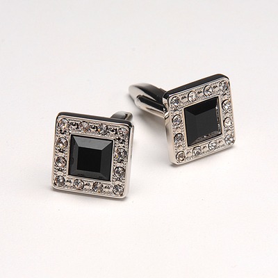 Square black crystal cufflinks