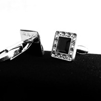 Square Black Crystal Cufflinks - Thumbnail 2
