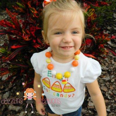 Candy corn halloween chunky necklace and hair bow/perfect photo props/costumes