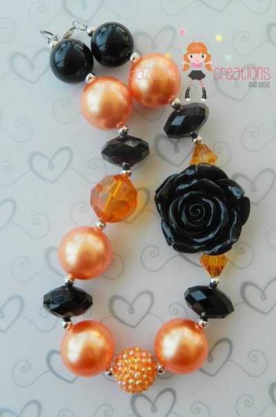 Black/orange/flower halloween chunky necklace/and flower hair pony/perfect photo props/costumes