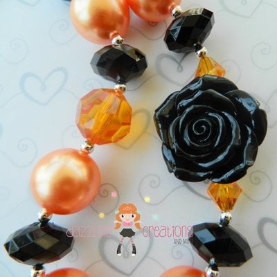 Black/orange/flower halloween chunky necklace/and flower hair pony/perfect photo props/costumes