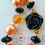 Black/Orange/Flower Halloween Chunky Necklace/and Flower Hair Pony/Perfect Photo Props/Costumes-3