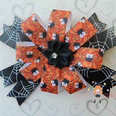 Orange/black spider halloween hair boutique bow/perfect photo props/costumes