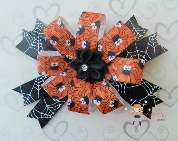 Orange/Black Spider Halloween Hair Boutique Bow/Perfect Photo Props/Costumes