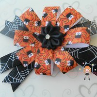 Orange/Black Spider Halloween Hair Boutique Bow/Perfect Photo Props/Costumes - Thumbnail 1