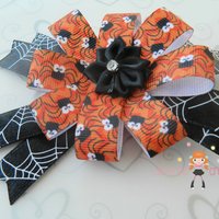 Orange/Black Spider Halloween Hair Boutique Bow/Perfect Photo Props/Costumes - Thumbnail 2