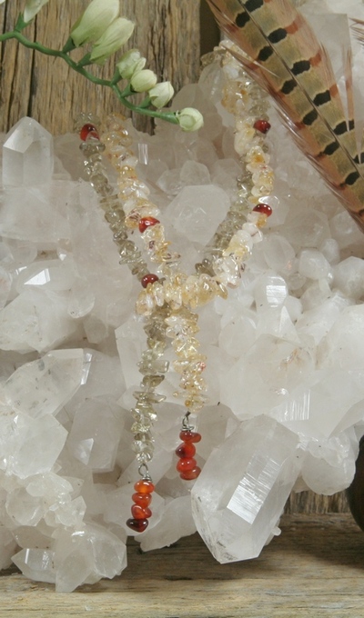 Citrine, Smokey Quartz and Carnelian Lariat Style Necklace