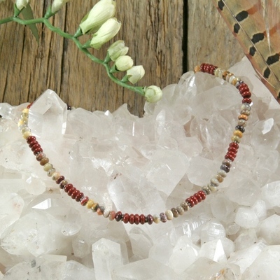 Red jasper and crazy lace agate necklace