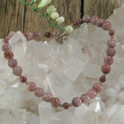 Red rutilated quartz and muscovite necklace
