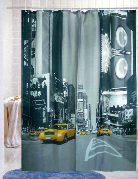 STREET SCENERY with Yellow CAB 180x180cm POLYESTER Bathroom Use SHOWER CURTAIN  