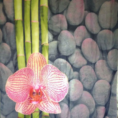 Bamboo flower & cobblestone design 180x200cm polyester bathroom use shower curtain 