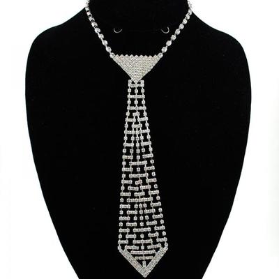 Large Rhinestone Tie Necklace