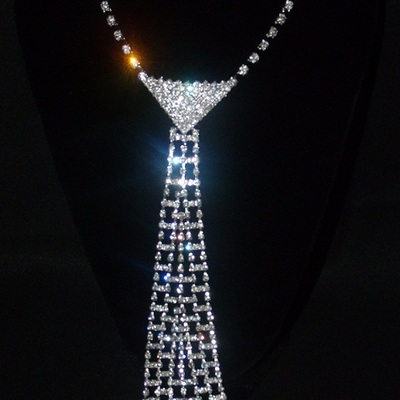 Large rhinestone tie necklace