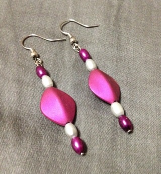 Small Soft Purple-Grape Triangle Earrings-(Soft Purple-Grape w/Grape n Pearl White Beads)-Womens