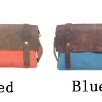 Nice Pink Leather Canvas Messenger Bag - Thumbnail 3