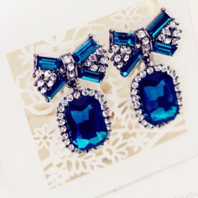 Blue bow drop earrings