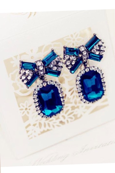 Blue Bow drop earrings