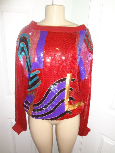 Vintage metamo phaiss red sequins top size xl 