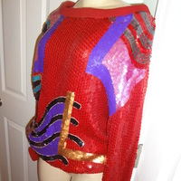 Vintage Metamo Phaiss Red Sequins Top Size XL  - Thumbnail 2