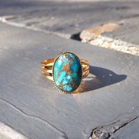 Oval Turquoise Copper Ring - Thumbnail 1