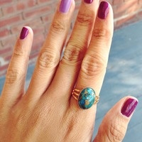Oval Turquoise Copper Ring - Thumbnail 2