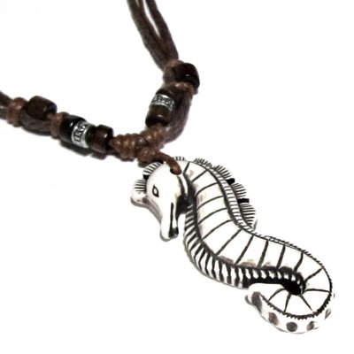 Seahorse necklace w/normal seahorse pattern design-(white/dark brown)-unisex