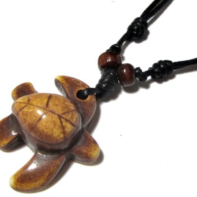 Baby sea turtle necklace w/beautiful solid tear drop design-(brown)-unisex