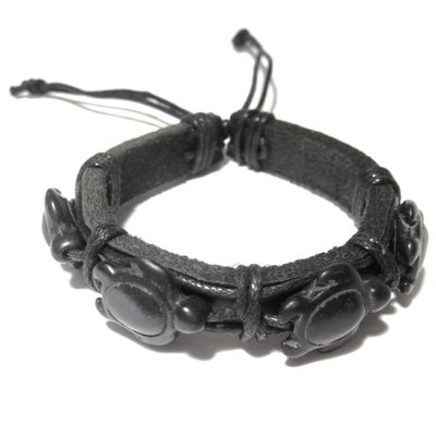 Sea turtle bracelet-handmade sea turtle leather bracelet-(hawaiian honu turtle)-(black)-unisex