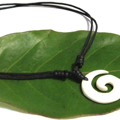 Spiral necklace w/beautiful spiral/spiritual design-(white spiral/black cord)-unisex