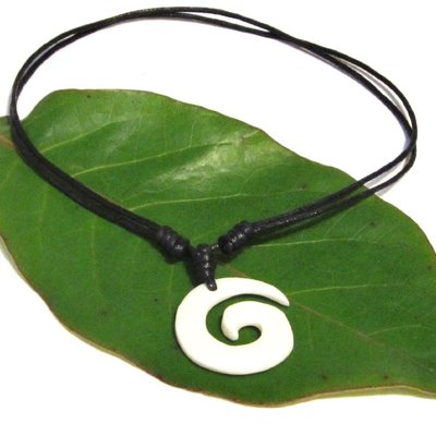 Spiral necklace w/beautiful spiral/spiritual design-(white spiral/black cord)-unisex