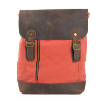 Fashion Leather Canvas Middle zipper Backpack - Thumbnail 2