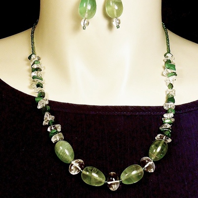 Fluorite malachite quartz necklace earring set