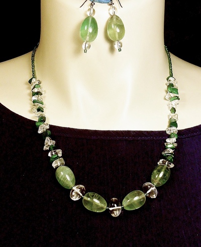 Fluorite Malachite Quartz Necklace Earring Set