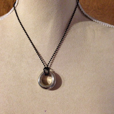 Black Ball Chain with Silver Ring Pendant