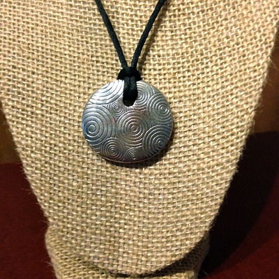 Rope Necklace with Heavy Silver Circle Pendant