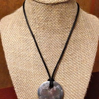 Rope Necklace with Heavy Silver Circle Pendant - Thumbnail 1