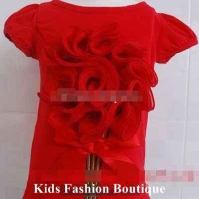 Girls red with 3-d red flower top