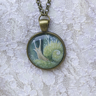 Ooak watercolor pendant "the snail king"