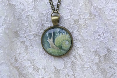 OOAK watercolor pendant "The snail king"