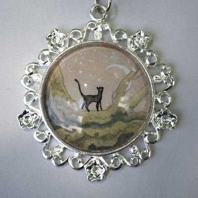 Ooak watercolor pendant "nami contemplates"